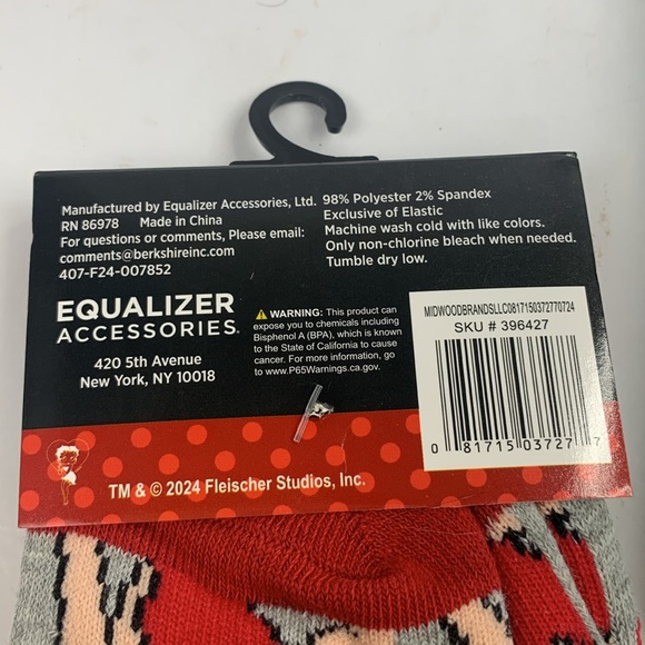 Betty Boop Crew Socks Set of 2 Gray Red Mint Green New NWT - Picture 3 of 11